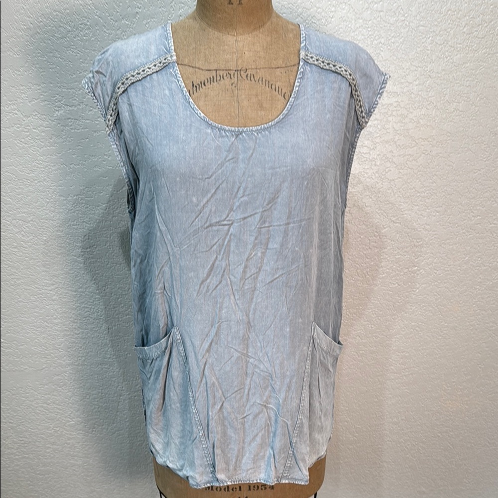 Kori Women's S Light Blue‎ With Pockets Side Slit Flowy Tank Top